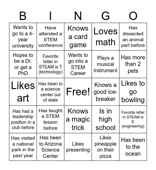 Untitled Bingo Card