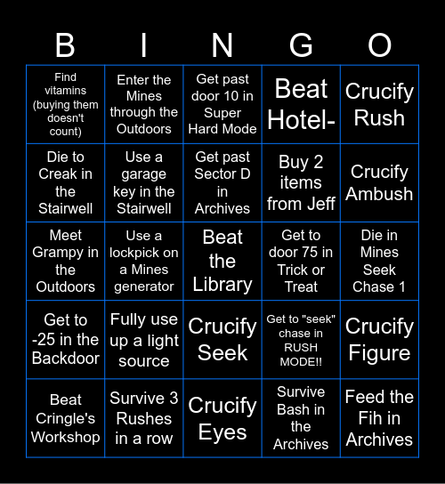 Roblox DOORS by ERiComics Bingo Card
