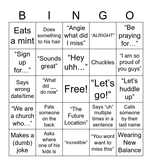 Ben’s Bingo Card