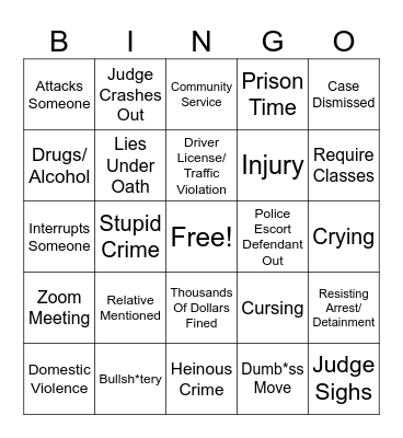 Crazy Courtroom Bingo Card