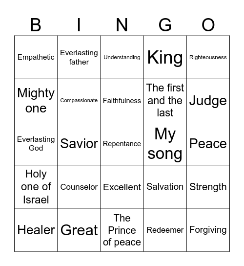 Names of Christ Bingo Card