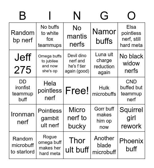 Rivals 10.5 Bingo Card