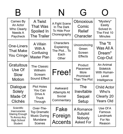 Bad movie Bi go Bingo Card