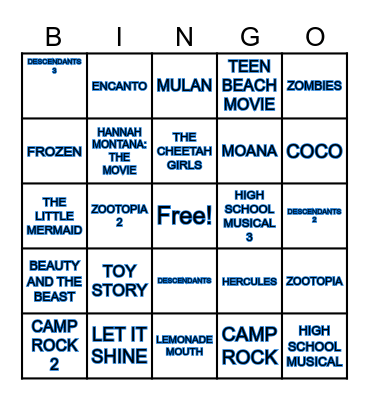 DISNEY BINGO Card