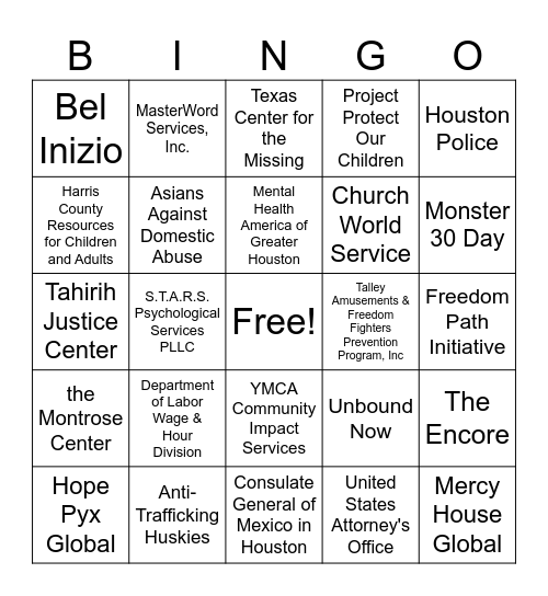 UAHT Coalition Bingo Card