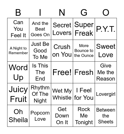 The Saturday Throwback Bingo Card