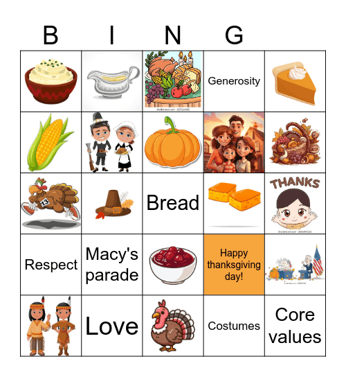 Thanksgiving Day Bingo Card