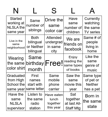 We have something in common! Bingo Card