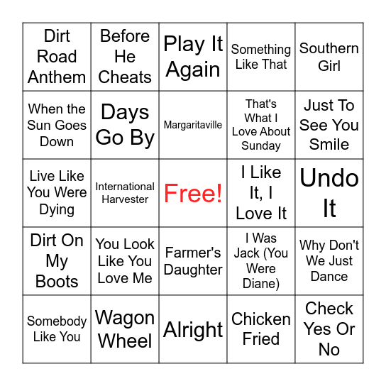 COUNTRY TIME Bingo Card
