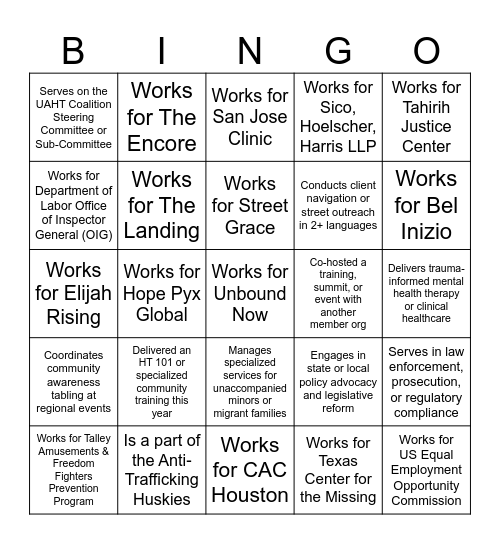 UAHT Coalition Bingo Card
