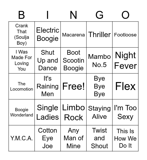Dance The Night Away Bingo Card