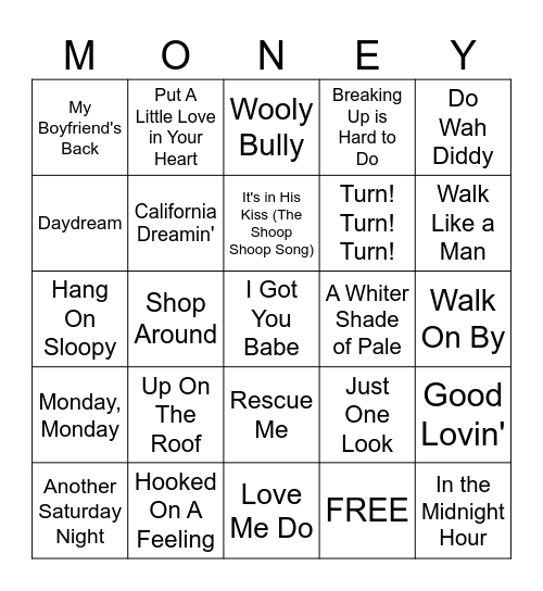 60s Jackpot Bingo Card