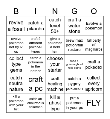 Cobblemon LOCKOUT BINGO BOARD Bingo Card