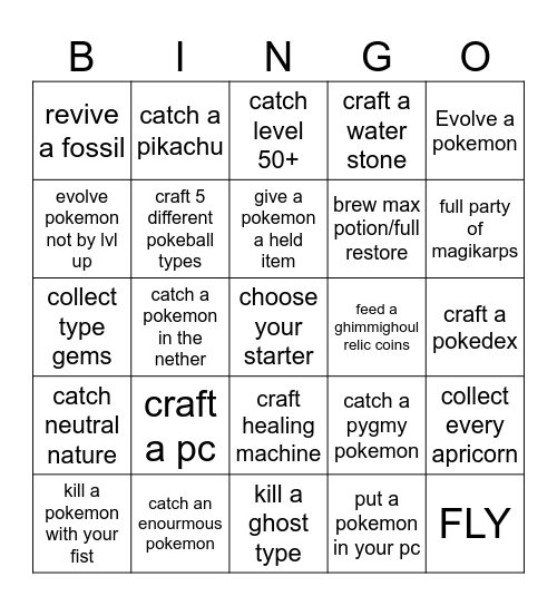 Cobblemon LOCKOUT BINGO BOARD Bingo Card