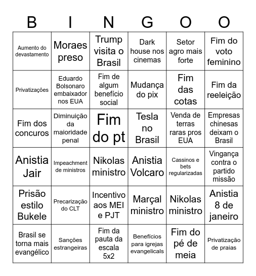 Governo Flávio bolsonaro Bingo Card