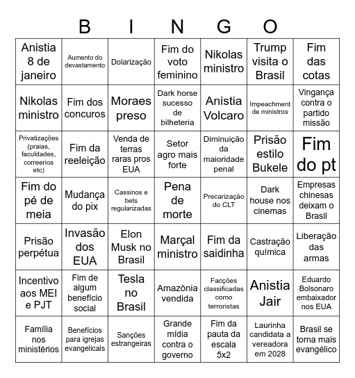 Governo Flávio bolsonaro Bingo Card
