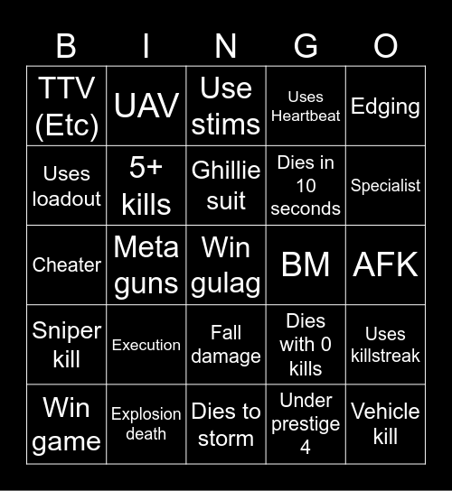 Warzone 2.0 bingo (Credits to: Big Puffer) Bingo Card