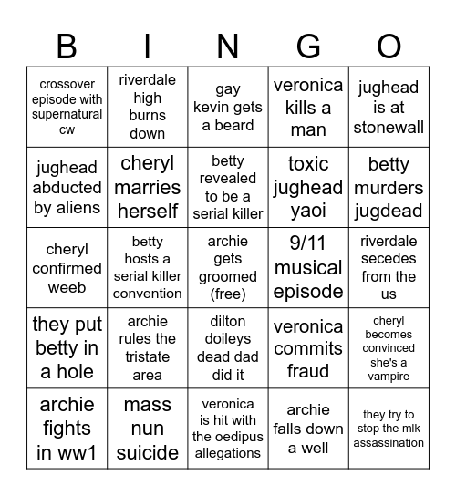 riverseason 3 Bingo Card