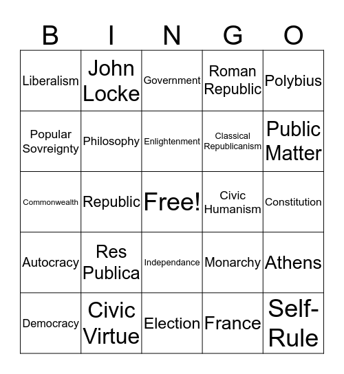 Republicanism Bingo Card