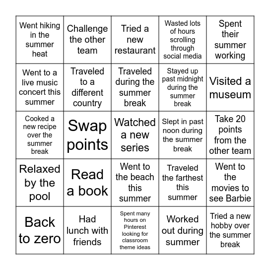 Find Someone Who-  Summer Break Edition Bingo Card