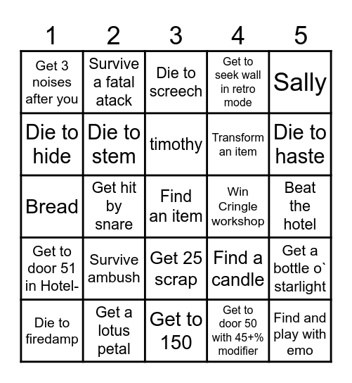 Doors Bingo Card