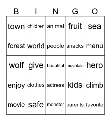 Vocabulary Review Bingo Card