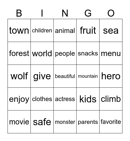 Vocabulary Review Bingo Card