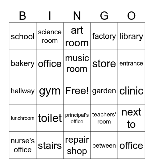 Places Bingo Card