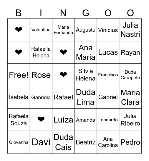 BINGO DA AMIZADE Bingo Card