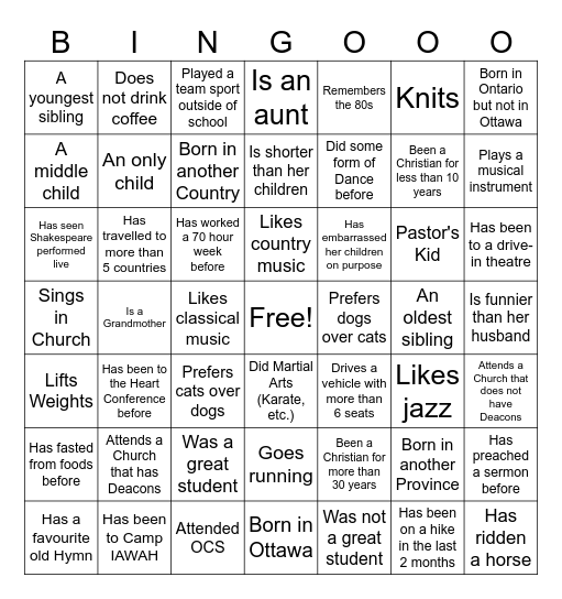 Sisters In Christ Bingo Card