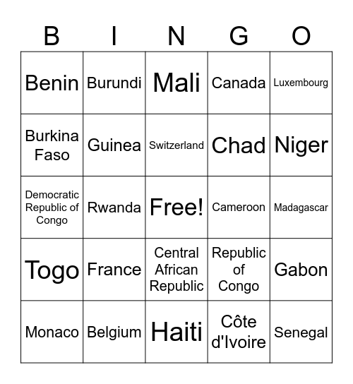 French Country Bingo Card