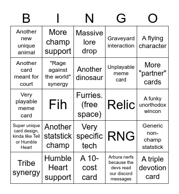 October 6th Untamed expansion Bingo Card