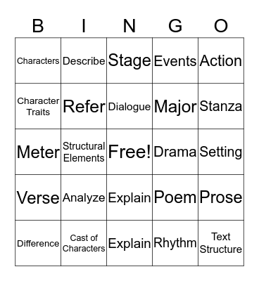 RL 5     Drama. Poems and Plays Bingo Card