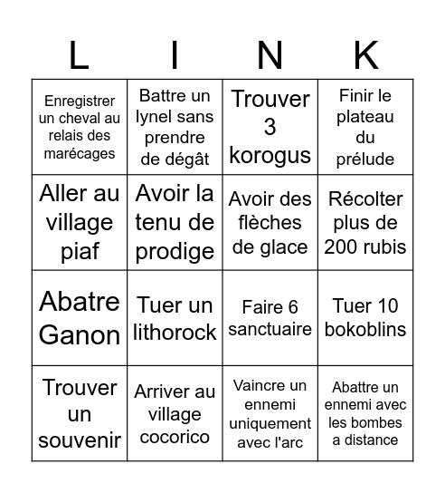 Zelda botw Bingo Card