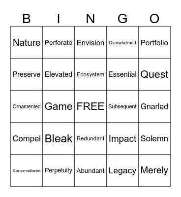 Unit 1 Vocabulary Bingo Card