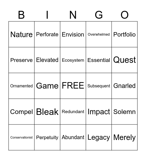 Unit 1 Vocabulary Bingo Card