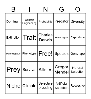 Unit 2- Natural Selection Vocabulary Bingo Card