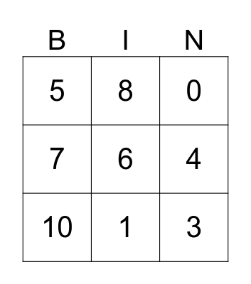 to 10 Bingo Card
