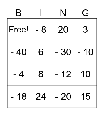 Untitled Bingo Card