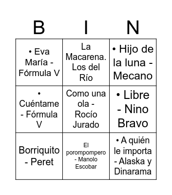 BINGO MUSICAL Bingo Card