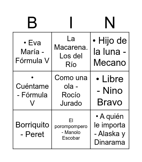 BINGO MUSICAL Bingo Card