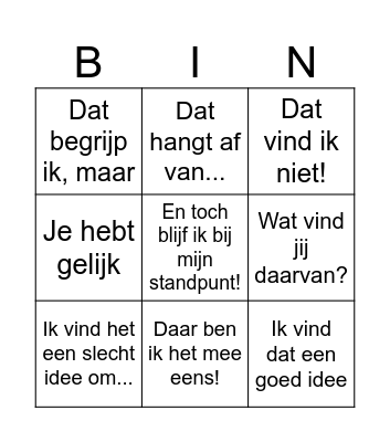 Discussie Bingo Card