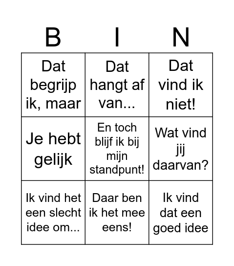 Discussie Bingo Card
