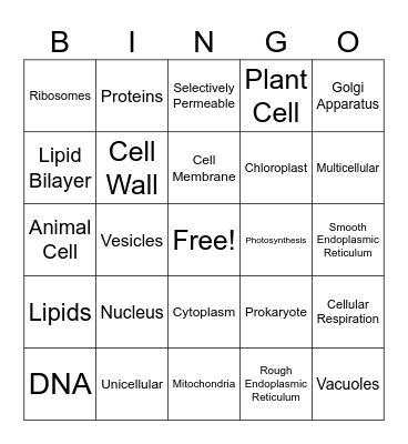 Cell Structure Bingo Card