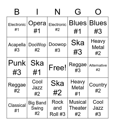 Music Genres Bingo Card