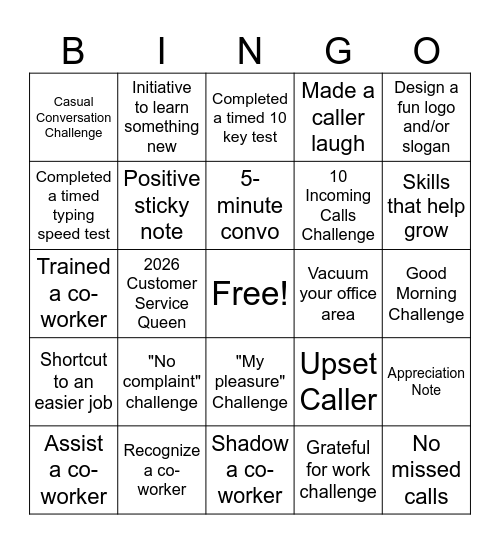 Customer Service Appreciation Bingo Card