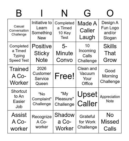 Customer Service Appreciation Bingo Card