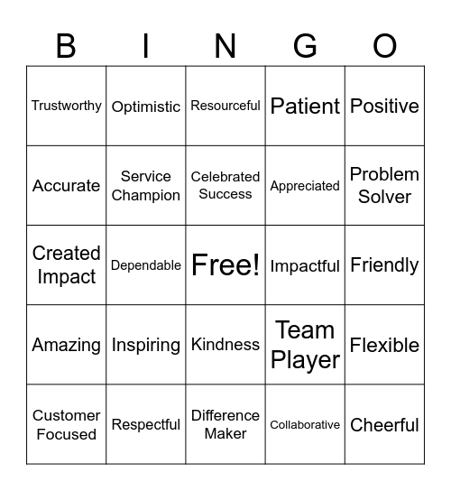 Customer Service Week Bingo Card