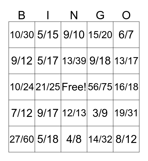 Fractions Bingo Card