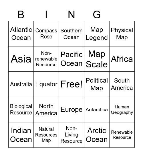 Geography Bingo Card